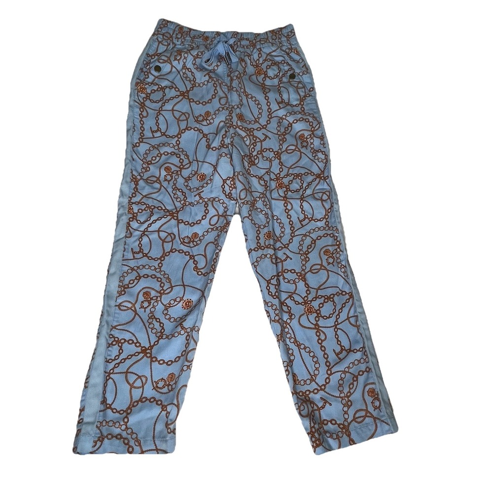 Maeve Anthropologie Jogger Pants Womens Small Blue Nautical Chain Print Casual